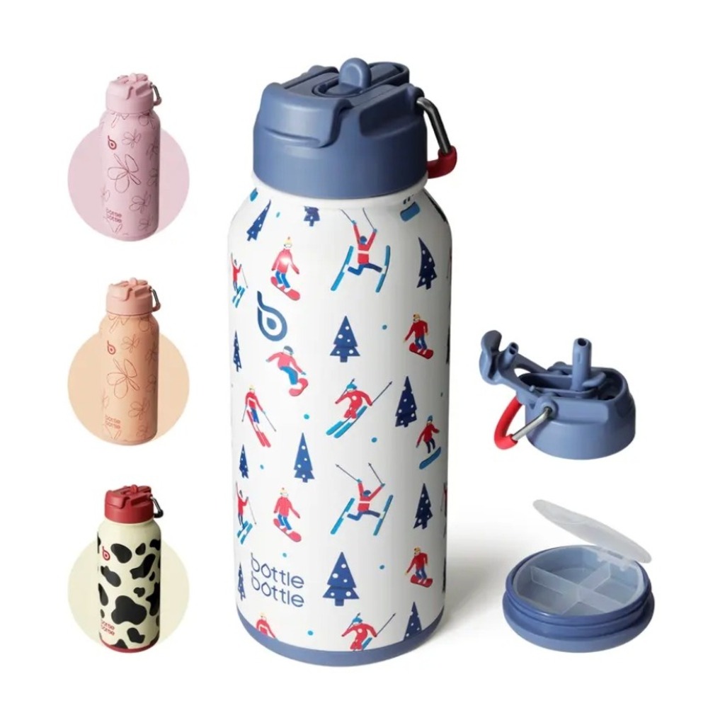 BOTTLE BOTTLE 32oz Insulated Water Bottle Hidden Storage Ski Pattern Leakproof